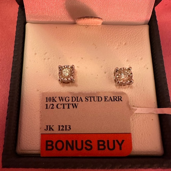 Diamond Multi Diamond Stone Stud Earrings 10K White Gold 1/2cttw - Picture 10 of 11
